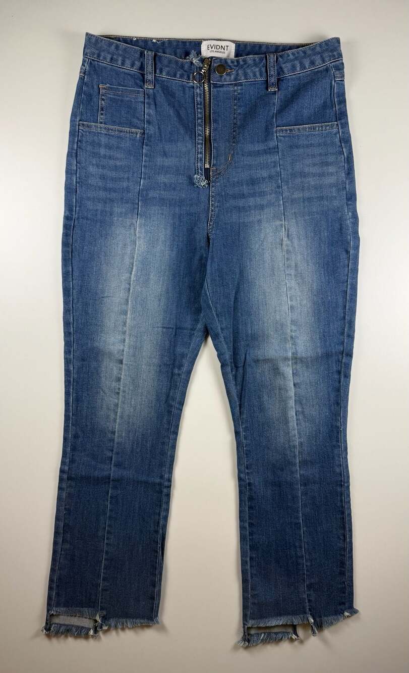 Evidnt Los Angeles ED1840 High Rise Center Seam Raw Frayed Hem Denim Jeans Sz 30